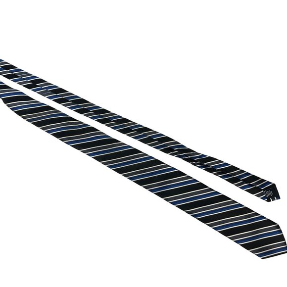 JF J.Ferrar Black & Blue Striped Polyester Mens Tie - Picture 1 of 4
